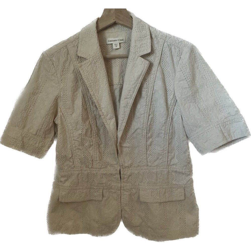 Coldwater Creek Blazer Womens 10 Cream Eyelet Cotton Spring Career Cottagecore